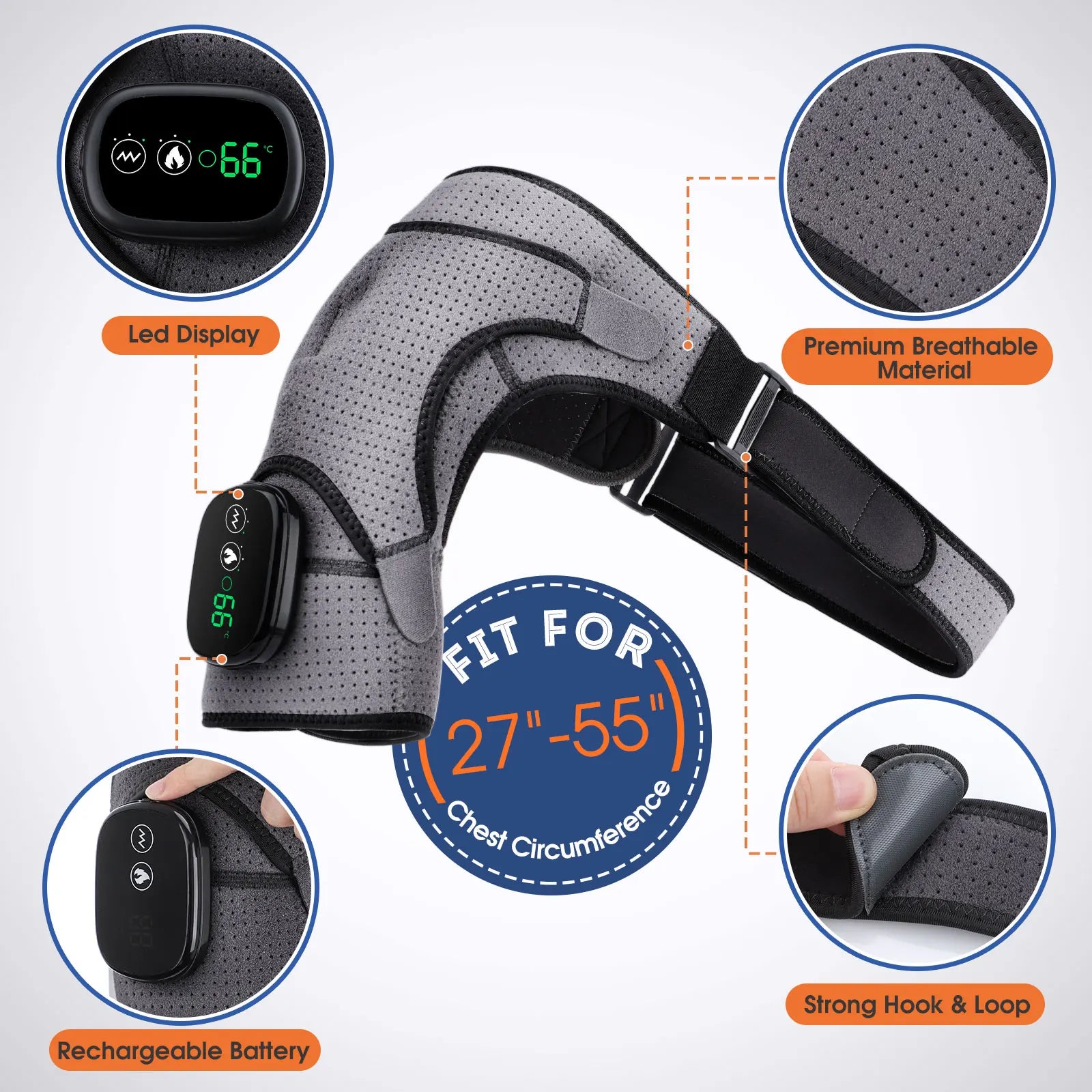Electric Heating Shoulder Brace LED Display Vibration Shoulder Massage Support Belt Strap For Arthritis Joint Injury Pain Relief