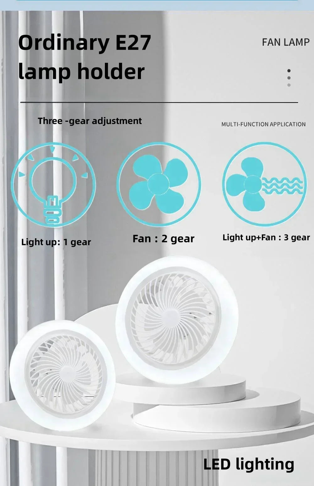 Ceiling Fan With Remote Control Lighting E27 Conversion Base 85-265v Lighting Base Suitable for Bedroom and Living