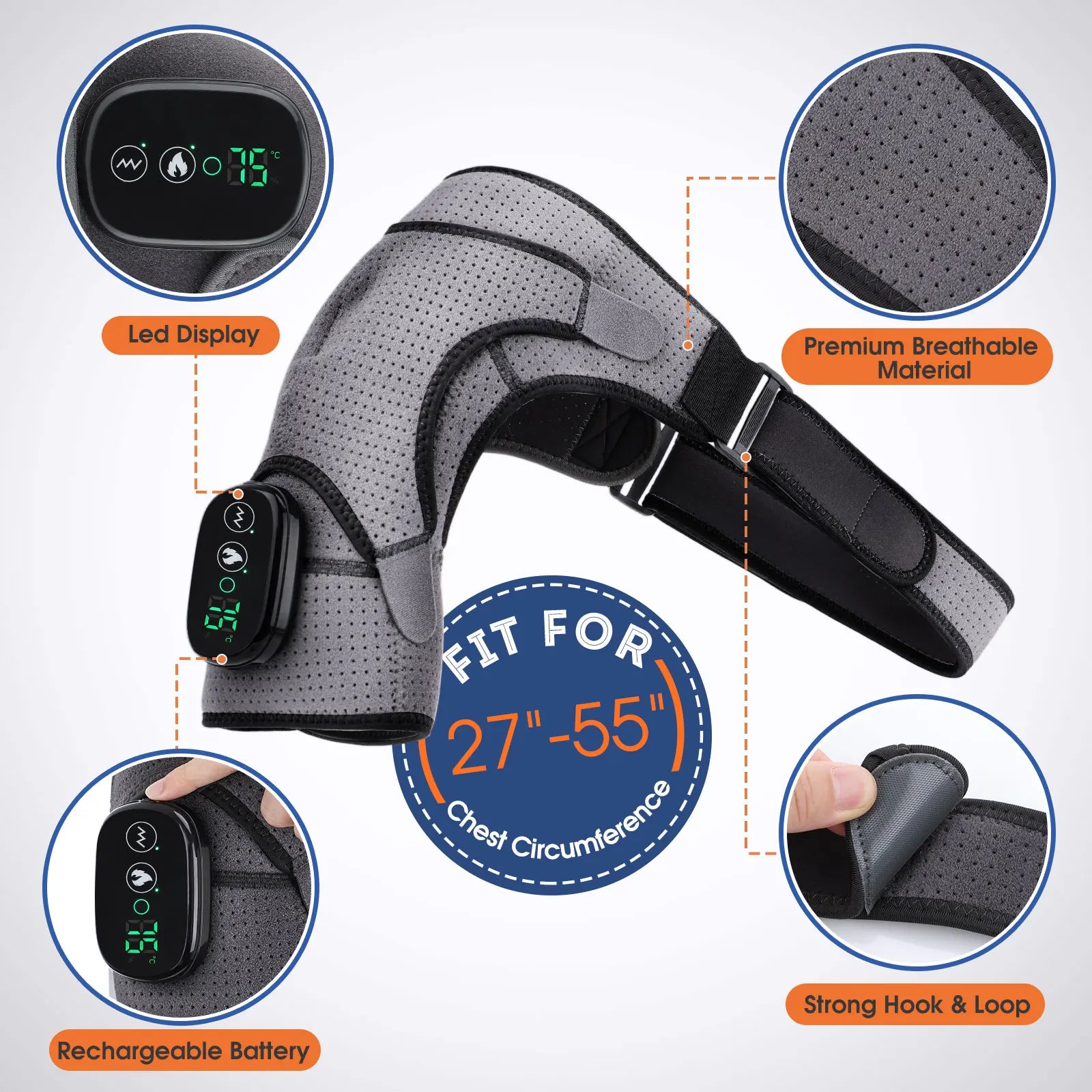 Electric Heating Shoulder Brace LED Display Vibration Shoulder Massage Support Belt Strap For Arthritis Joint Injury Pain Relief