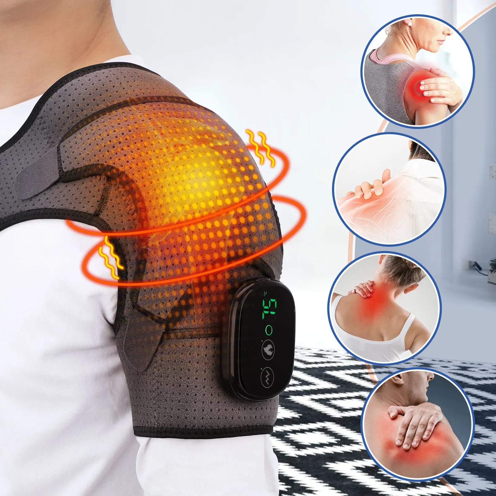 Electric Heating Shoulder Brace LED Display Vibration Shoulder Massage Support Belt Strap For Arthritis Joint Injury Pain Relief
