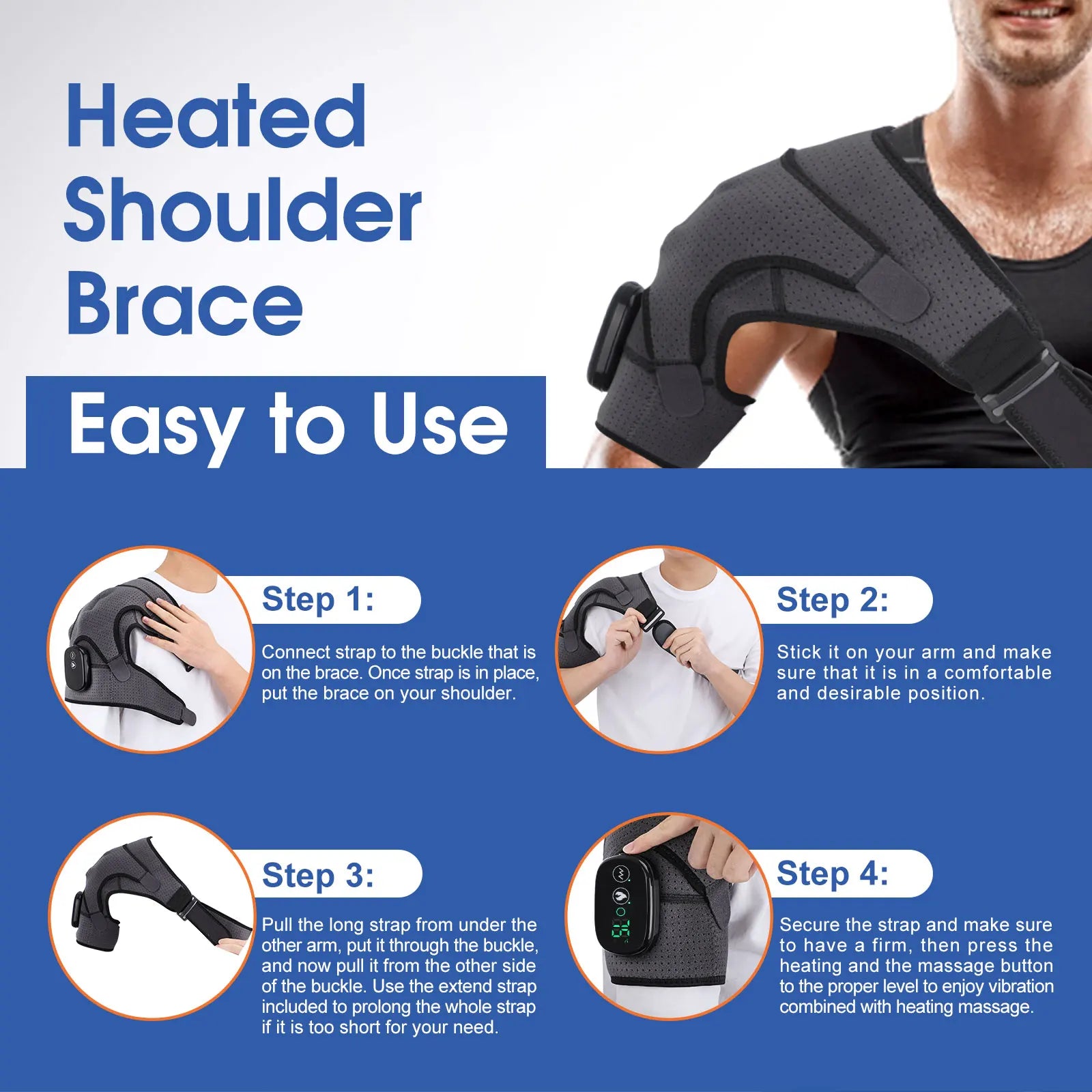 Electric Heating Shoulder Brace LED Display Vibration Shoulder Massage Support Belt Strap For Arthritis Joint Injury Pain Relief